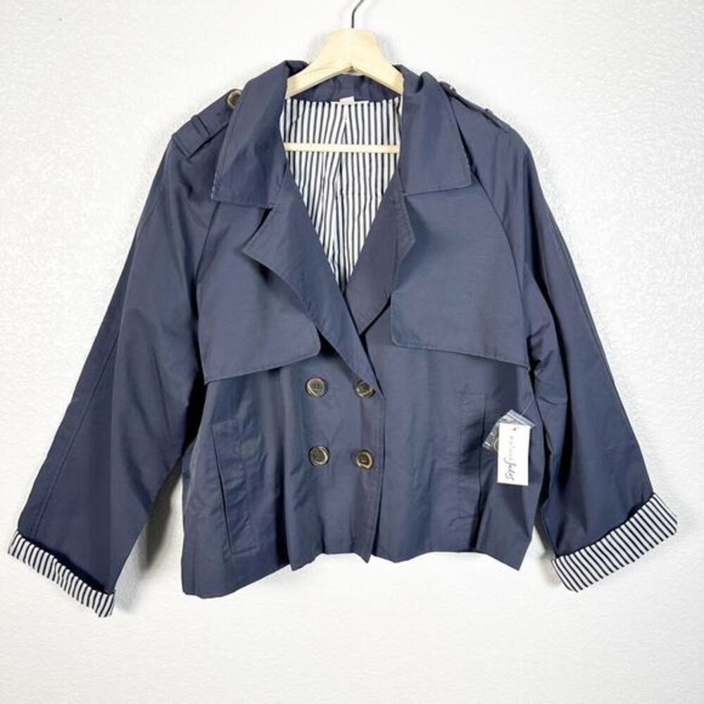 Maison Jules NWT Womens Crop Double Breasted Trench Jacket in Navy Blue Size XXL